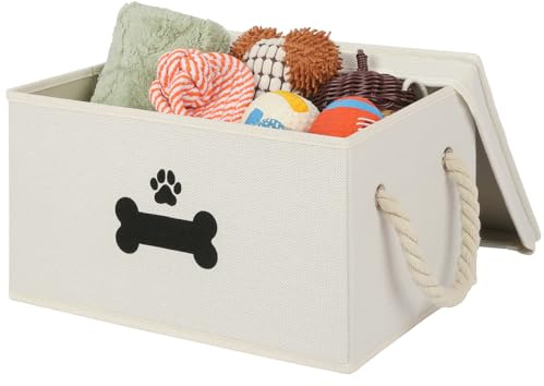 GreenPetopia Hundespielzeugkorb mit Deckel, Hundekorb für Spielzeug, Hundespielzeugbox mit Baumwollseilgriff, faltbarer Aufbewahrungsbehälter für Hundespielzeug, Hundeaufbewahrung