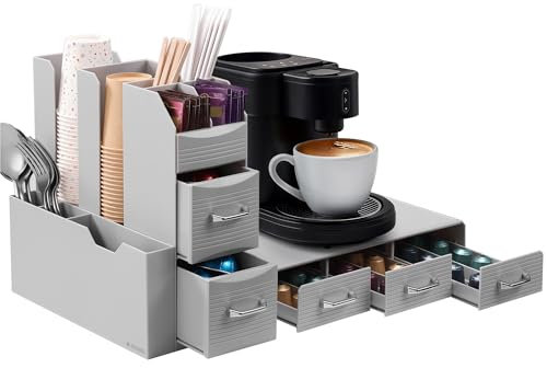Navaris Casier de Rangement Cafe - Tiroir Plastique Distributeur Capsules Dosettes et Boite avec Compartiment pour Touillette Sucre Gobelet - Boîte de Rangement Cuisine Maison