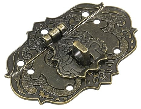 sourcing map Hasp - Chiusura a scatto, 71 x 53 mm, decorativa, retrò, in lega di zinco, per portagioie, valigie e cassette degli attrezzi, in legno, colore: bronzo