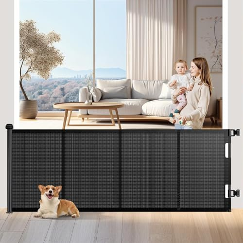 Wodondog Barrera protectora para escaleras, extensible, 500 cm, 86 cm de alto, barrera para perros, manejable con una sola mano, rejilla de seguridad para perros, para escaleras, puertas, interiores y