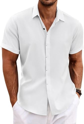VDDTAGAM Chemisette Homme Vetement Homme Ete Chemise Homme Manche Courte Chemisette Homme Chemisette pour Homme Chemise Lin Homme Manches Longues Chemise Homme Manche Courte Chemise BL(White,XXL)