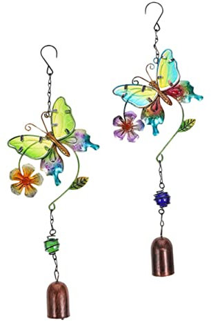 PHENOFICE 2pezzi Decorative Butterfly Glass Wind Chimes Metal Hanging Ornaments for Balcony and Garden Decor