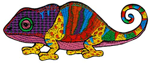 Chamäleon Bunt Aufnäher zum aufbügeln oder aufnähen Bügelbild Aufbügler für Kleidung gestickter Bügelpatch Applikation Reptil Echse Patch Größe 10,9 x 4,4 cm