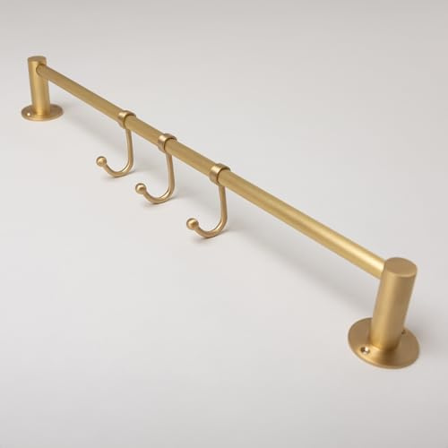 Perchero de cocina de latón macizo, barra para colgar utensilios, barra para ropa de armario, riel resistente con 3 ganchos, toallero de baño