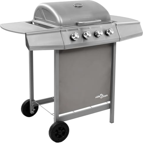 Homgoday Barbecue Gril à Gaz avec 4 Brûleurs argenté, Barbecue Grill d'Extérieur, BBQ à Charbon Smoker Fumoir pour Viande, Poisson, Fromage Cuisine extérieure