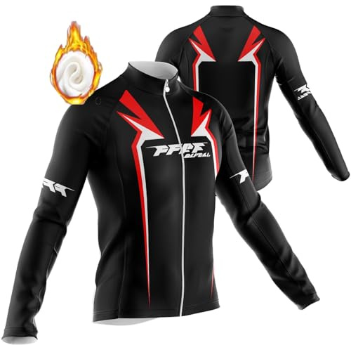 Herren Winter Fahrradtrikot Langarm Pro Thermo Funktions Radtrikot, Langarm Fahrrad Shirt, Herren Radtrikot, Fahrradbekleidung Radshirt für Männer, MTB Thermo Trikot,Reflektoren Full Zip