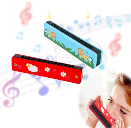 COYUN 2 Piezas Armonica Infantil,Instrumentos Musicales Infantiles,Armonica Madera Infantil,Armónica de Dibujos Animados Doble Fila diatónica Adecuado para Principiantes, Festivales Regalos