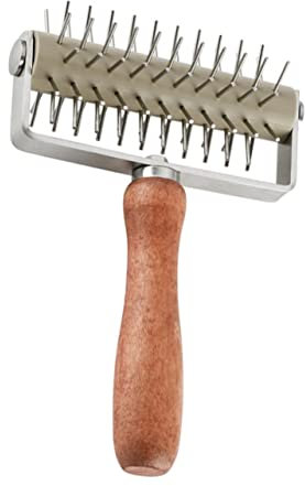 PRETYZOOM Pizza Dough Roller Docker Wooden Handle Stainless Steel Pastry Needle Wheel Dough Puncher Tool for Pizza Crust Baking Kitchen