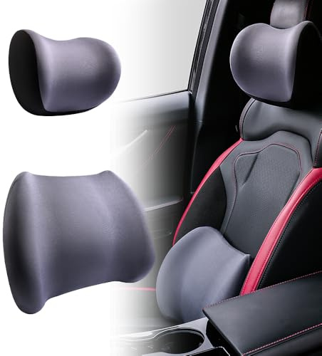 ODIWEN Ergonomische Kopfstütze und Lendenkissen, Memory Foam lordosenstütze Auto, Ergonomisches Lendenwirbelkissen Auto, Lendenkissen Auto, für Bürostühle Autositze(Grau)