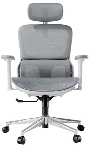 Hbada P2 Ergonomischer Bürostuhl, Bürostuhl mit 3D-Lendenwirbelstütze, Mesh-Stuhl mit 3D 360° drehbaren Armlehnen & 3D-Kopfstütze, 135° stufenloser Neigungsfunktion, Weiß