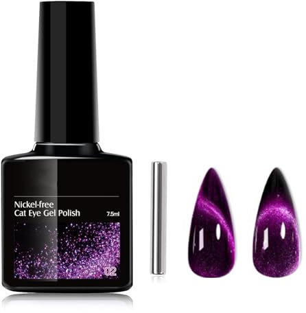 Pink Cat Eye Gel Nail Polish - Magnetic Gel Nail Polish With Magnet Stick - Hot Pink Holographic Glitter Nail Varnish - Long Lasting Galaxy Pink Nail Art Polish For Nail Art DIY, UV Lamp Needed