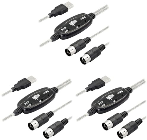 Kznifmk 3 x Adattatore USB MIDI, Interfaccia Ingresso/Uscita USB Tipo A a MIDI Din 5 Pin con Indicatore LED per Tastiera Musica