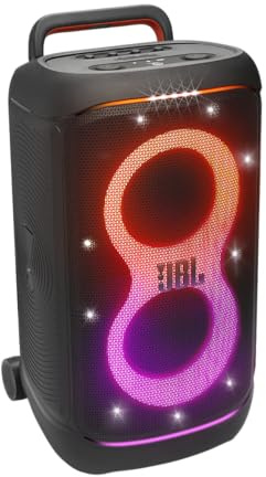 JBL Partybox 520, Wireless Bluetooth Party Speaker, 15H Playtime, Portable Design, Dynamic Light Show, IPX4 Splashproof, Multi-Speaker Connection, AI Sound Boost, Microphone Input, Black