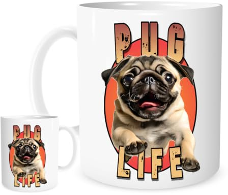 Pug Life - 11oz Ceramic Mug Featuring a Picture of a Pug Dog.