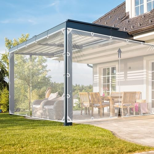 Jianyana 420G/㎡ PVC Telone Impermeabile Per Esterno, Telone Trasparente Occhiellato Teloni Impermeabili Occhiellati Per Gazebo, Tettoie, Balconi, Terrazze