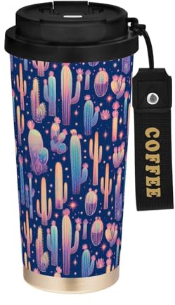 Taza de viaje para café translúcida con diseño de cactus gigante Togo con tapas, taza aislada de acero inoxidable para bebidas frías y calientes, 481.9 g, a prueba de derrames