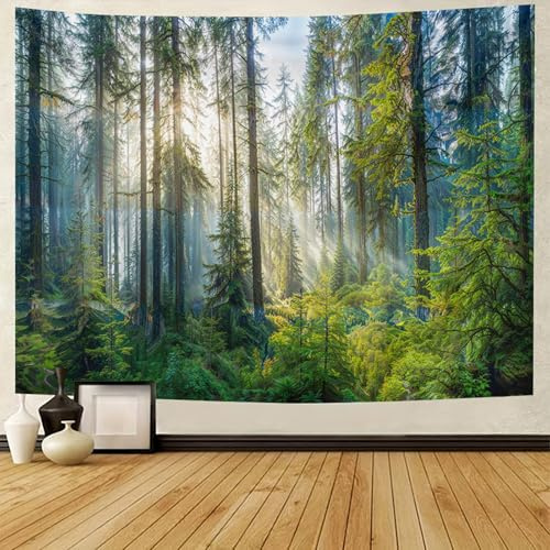 BCughia Nebel Wald Baum Wandteppich Psychedelic Wandbehang Natur Landschaft Wandtuch für Schlafzimmer Wohnzimmer Wohnheim Wanddeko
