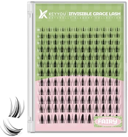 KEYYOU Fairy Lash Clusters Manga Wimpernverlängerung D Curl 144Pcs Wimpernverlängerung Wispy Natürliche Unsichtbare Band Wimpern mit Wasserdicht DIY zu Hause(Fairy）