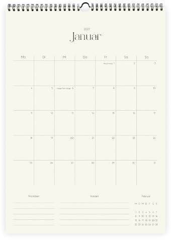 etmamu Wandkalender A3 2027 | Grid 30 x 42 cm | Monatskalender mit Feiertagen, Spiralbindung, Familienplaner und Büro Kalender