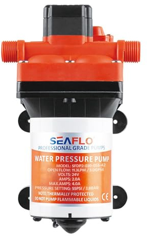 LIGHTEU, Seaflo SFDP2-030-055-42 DC 24V 11.3 LPM 3.8 Bar 42S Self-priming with Bypass Membrane Pump for Water If Required for Motorhome, Yacht
