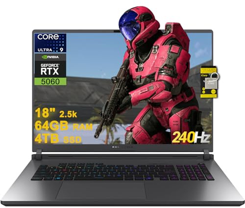 ASUS ROG Strix G18 G815 Gaming AI PC Laptop 18 2.5k (2560x1600) 240Hz (100% DCI-P3, 3ms) Intel 24-core Ultra 9 275HX 64GB RAM 4TB SSD GeForce RTX 5060 RGB Backlit Wi-Fi7 Win11 ICP Hub/Copilot AI