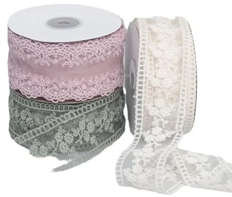  Yulakes 9m Spitzenbordüre Beige Vintage Spitzenband Borte Zartes Baumwoll-Stickband Dekoband Zierband Spitzenstoff für Nähen Handwerk Hochzeit Deko (Grün)