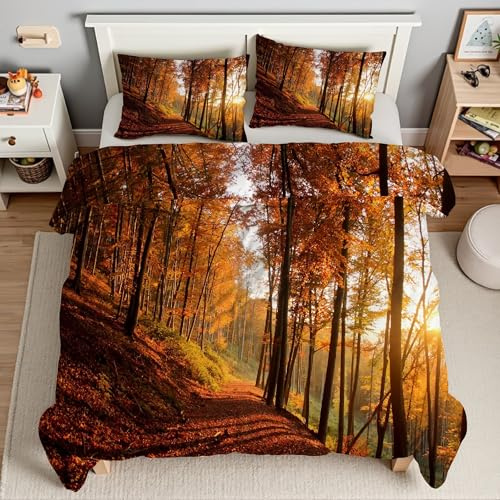 Piumino Matrimoniale Foresta Trapunte Foglia D'Acero Piumone Imbottito Resistente Lavabile, Super Morbida Trapunta, piumini 240x260 cm in Microfibra Reversibile e 2 Federa 50x80 cmT840