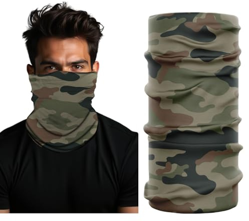ShopINess Pañuelo Bandana Braga Cuello Multifunción Unisex Estilo Militar Camuflaje Verde y Marrón para Moto Deporte y Outdoor Classic Camo