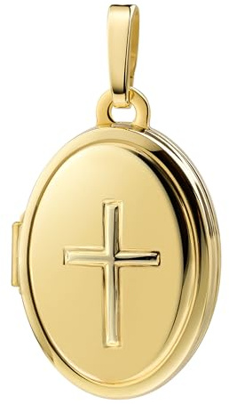 JEVELION Kreuz-Medaillon 585 Gold Bilder-Amulett für 2 Andenken-Bilder zum Öffnen für Damen und Herren mit Halskette oder ohne Kette wählbar + Schmucketui + Echtheitszertifikat