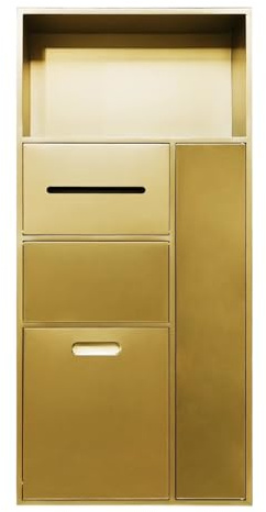 Soporte para inodoro empotrado de acero inoxidable dorado con cubo de basura, dispensador de rollos de pañuelos y almacenamiento para baño, cocina, hotel (400 x 860 x 140 mm)