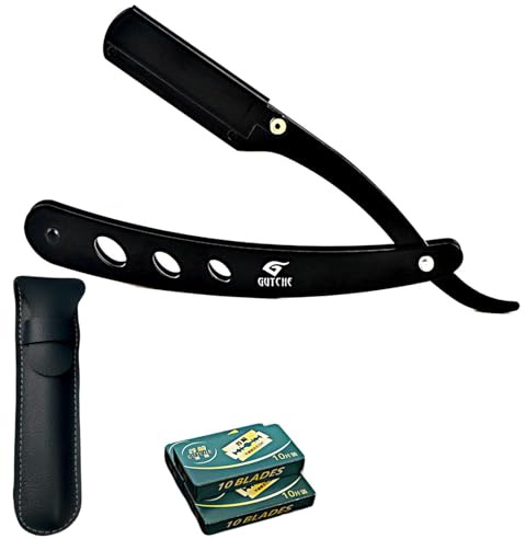 Navaja Afeitar Hombre, Cuchilla Barbero Profesional, Cuchilla Afeitar Clasica with 30 Double Blades, With Protective Case, Kit Afeitado Hombre, Razor Blade for Beard and Mustache