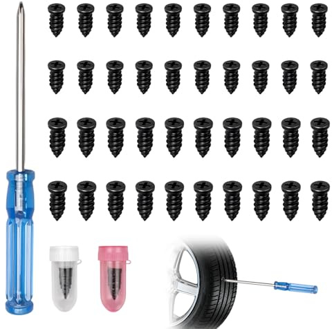 QLK 40PCS Tire Repair Kit with Screwdriver, Rubber Plugs Self-Service Vacuum Tire Puncture Repair Tools for Car Motorcycle Bicycle Truck Fast Fix Nail Plug Tools Durable Portable Auto Maintenance Kit