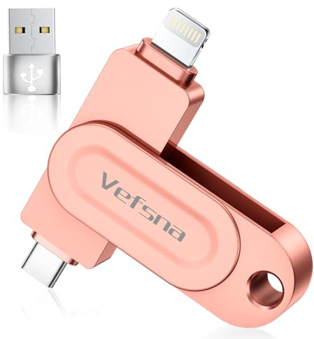(Ohne APP) Vefsna MFi Zertifizierter USB Stick 512G für iPhone, 3 in 1 iPhone Fotostick, Speicherstick USB- Flash-Laufwerk, Externer Speichererweiterung,USB C Stick für iPhone/iPad/Android/PC/Mac