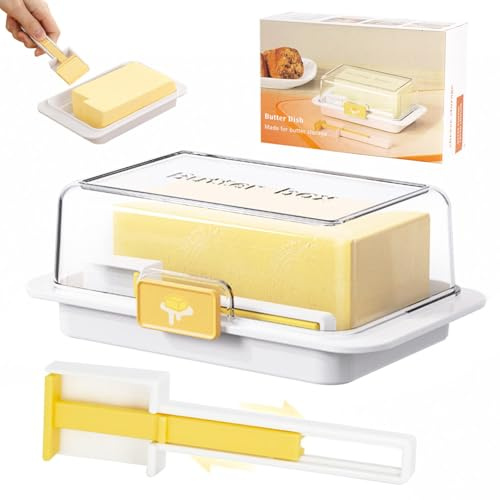 Butter Dish with Lid, Large Butter Keeper for 250g and 500g Butter, for Countertop and Fridge, Multipurpose Spoon Easy Scoop, White Plastic Butter Holder Tray 2sticks/West/East Coast Butter