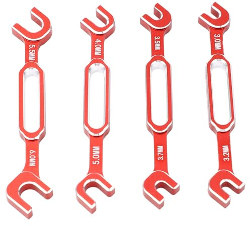 Cryfokt RC Car Repair Aluminum Alloy Wrench Set for Ball Joint Nut Remover Turnbuckle Maintenance Spanner 3.0-6.0mm for Remote Control Cars, Drift Cars (Red)