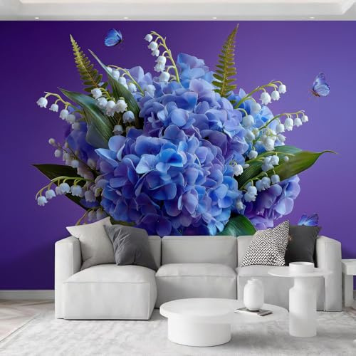 Fotomurales Tejido No Tejido 200 x 140 cm - Papel Pintado Fotográfico Realista Elegante Flores Hortensia Murales Morado Póster para Niños Juvenil Salón Dormitorio Decoración Del Hogar