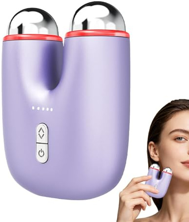 Dispositivo Di Microcorrente Per Il Viso Massaggiatore A Luce LED A 5 | Massaggiatore EMS Ricaricabile con Impacco Caldo per Donne Cura Collo Mento Mascella Contorno e Gonfiore