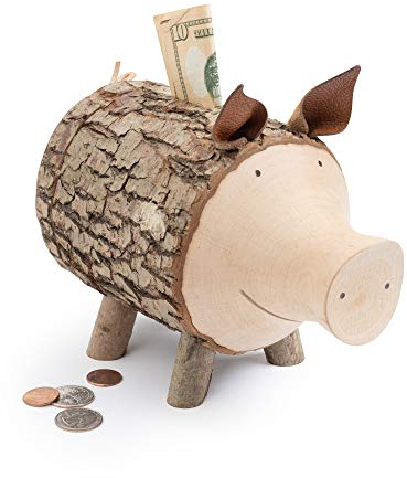 Forest Decor Sparschwein aus Holz, handgefertigt