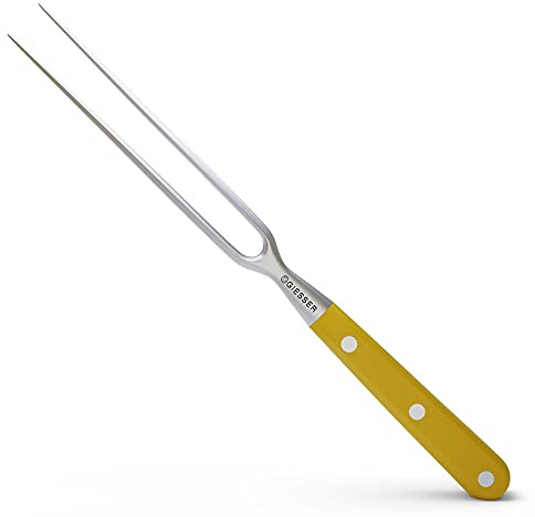 Giesser seit 1776 - Made in Germany - Tranchiergabel geschmiedet gelb Skyline Yellow, Klinge 18 cm, Krückengabel genietet, rostfrei, Fleischgabel mit Zinken