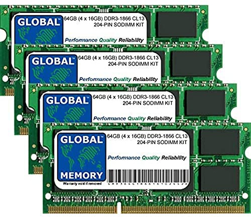 GLOBAL MEMORY 64GB (4 x 16GB) DDR3 1866MHz PC3-14900 204-PIN SODIMM Memoria RAM Kit para Intel iMac 27 Pulgadas Retina 5K (Finales DE 2015)