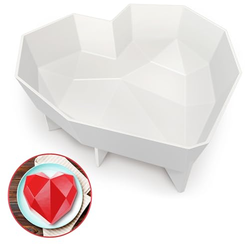 Stampo per torta in silicone a forma di cuore di diamante 3a generazione: FDA certificato Silicone Forno Sicuro Mousse torta 3D Esclusiva ByPaul ricetta segreta inclusa antiaderente 17,8 cm