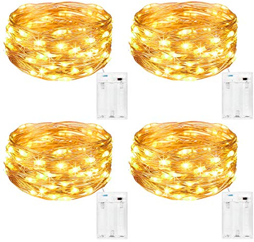 kolpop [4 Stück LED Lichterkette Batterie, 5m 50er Micro LED Lichterkette Draht Innen Batteriebetrieben Lichterketten für Zimmer für Party Weihnachtsbaum Halloween Hochzeit Deko(Warmweiß)