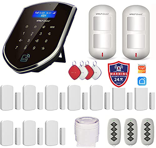 Wolf-Guard WM2GR-P 433MHz WiFi and GSM Security Alarm System with Pet Friendly Motion Detector, Low Battery Alarm Door Window Sensor, RFID Tag