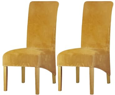 LANSHENG Samt Stuhlhussen 2er Set, Abnehmbare Waschbar Stuhlbezug XL, Gold | Stretch Stuhlhussen für Esszimmer Küche Restaurant