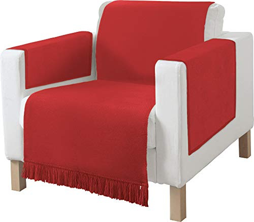 Erwin Müller Sofaüberwurf, Sofaläufer, Sesselschoner 3-TLG. rot Größe 75x200 cm - 1 Sesselschoner, 2 Armlehnenschoner, anschmiegsam, temperaturausgleichend, mit Fransen