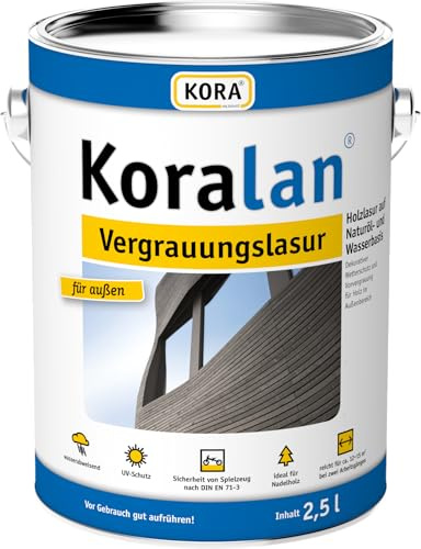KORA® Koralan® Vergrauungslasur für Holz außen, wetterbeständig & UV-Schutz, natürlich graue Holzopzik, ideal für Nadelholz, z. B. Holzfassaden, Gartenholz, Zäune, Terrasse (Schiefer, 0,75 Liter)