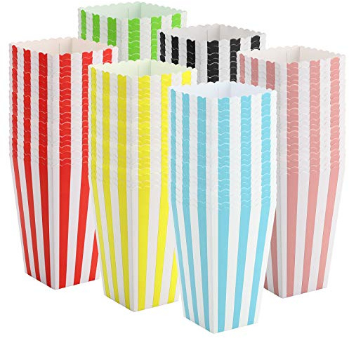 Bekith 120 Stück Popcorn Boxen, Bunt Streifen Popcorntüten, Kleine Papier Popcorn Behälter Candy Container Süßigkeitentüten, ideal für Zuhause, Kino, Karneval, Party