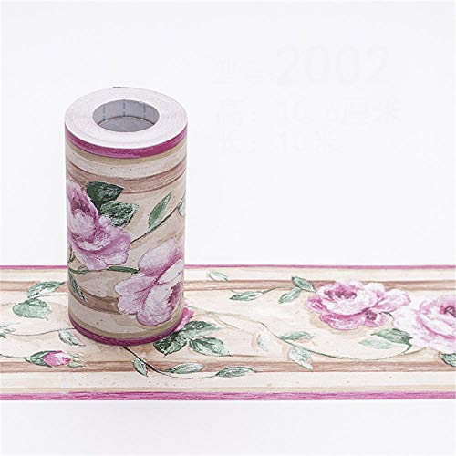 Tapetenbordüre selbstklebend zum Aufkleben für Wohnzimmer Küche Badezimmer Abnehmbare Wasserdicht Bodenleiste PVC Dekorative Bordüre Lila Rose 10.6cm X 1000CM