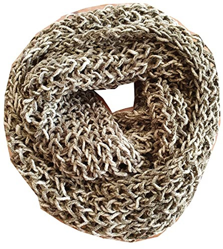 Wollschal Loop XXL ca. 145cm lang Schal handgestrickt khaki mel. dunkeloliv oliv