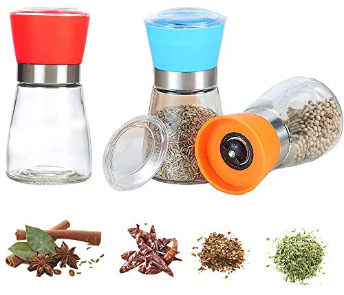 Juego Molinillo Sal Manual, 3 Piezas Molinillo Pimienta Manual, Molinillo Especias Vidrio, Juego Molinillo Especias Manual, para Chocolate, Verduras, Especias, Color Aleatorio